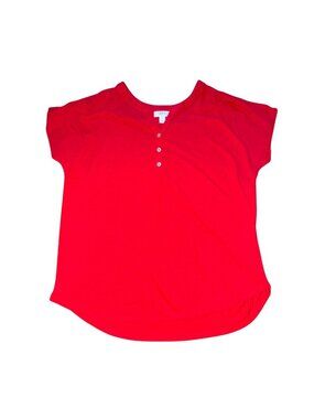 Style & Co Womens Short Sleeve Henley Shirt-Red-Size L-GUC